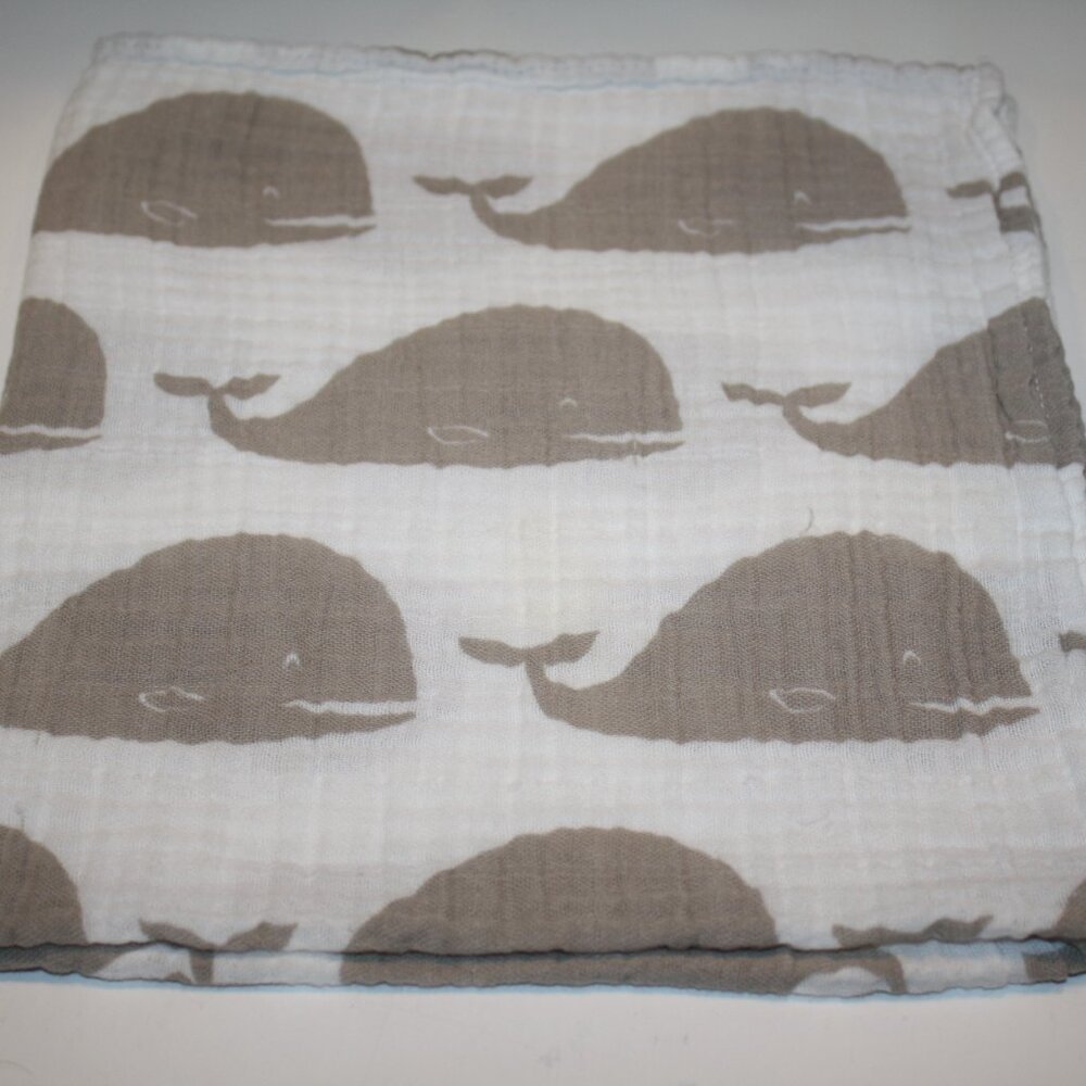 Milkbarn 21x 22" Gray Whale Cotton Muslin Baby Burp Cloth Security Blanket Lovey
